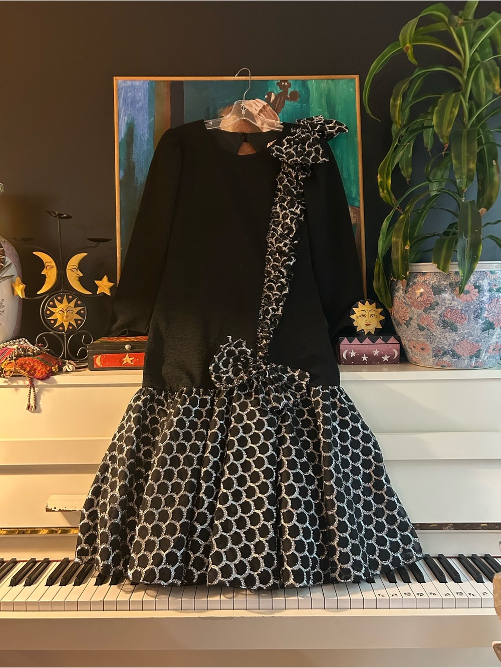 Vintage Adini Black Silver Textured Party Dress Bow Detail Size 11/12 Canada